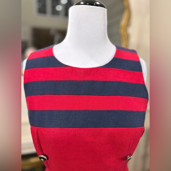 Althuser Vintage Red Linen Blend Nautical Midi Dress with Buttons Sz 10 - Picture 2 of 8